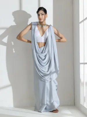 Quartz Grey Crepe Saree with beads and self Blouse fabric