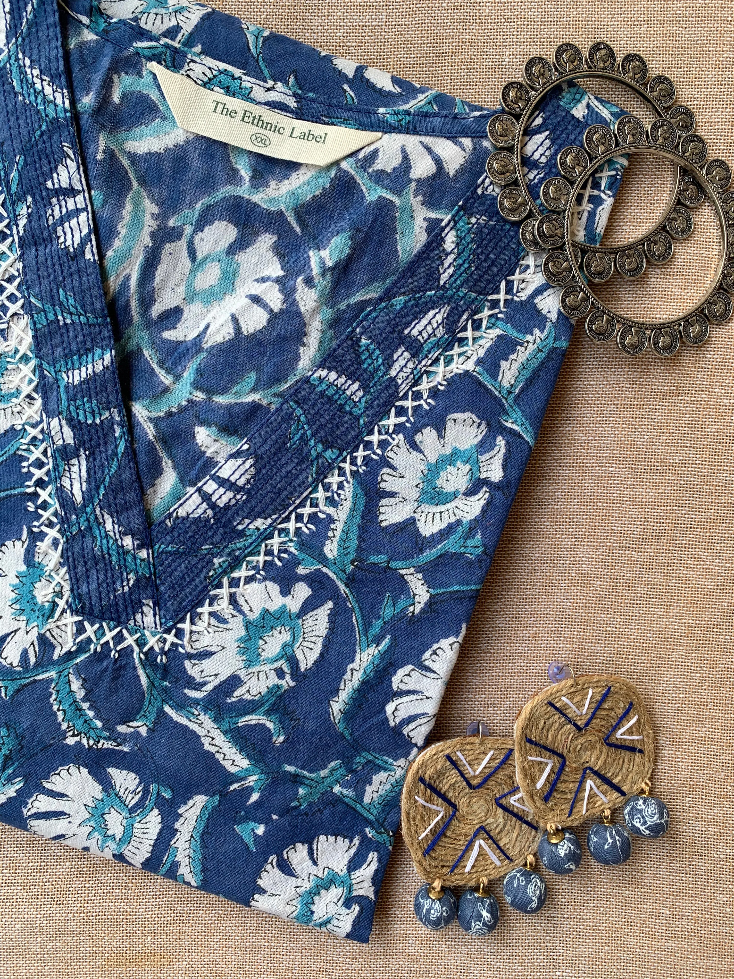 "Baadal" Indigo Hand Block Printed Cotton kurta