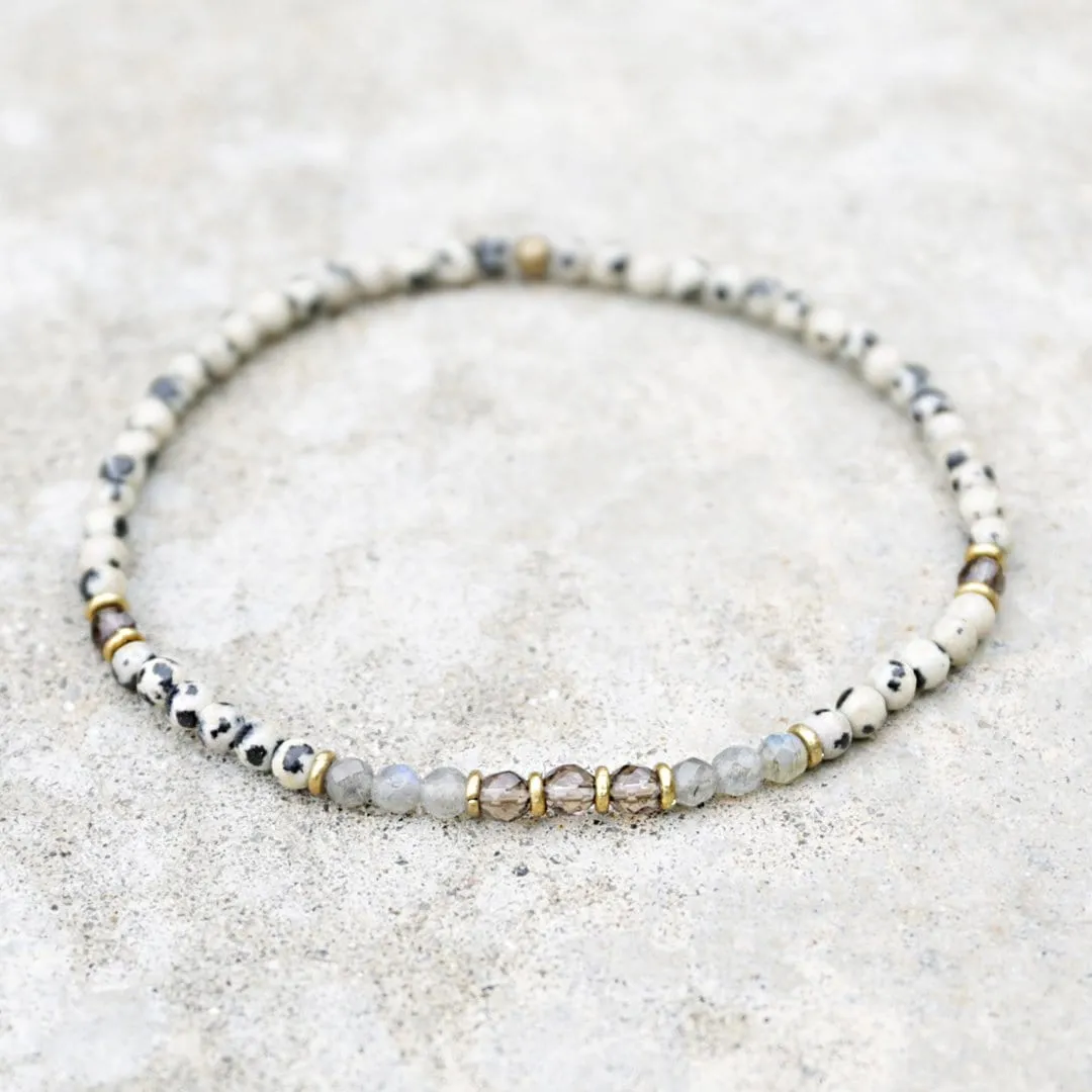 "Balance and Good Luck" Dalmatian Jasper and Labradorite Anklet