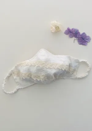 "Be Safe. Be Kind" Heirloom Mask - Swiss Dot & lace, Vintage Ivory