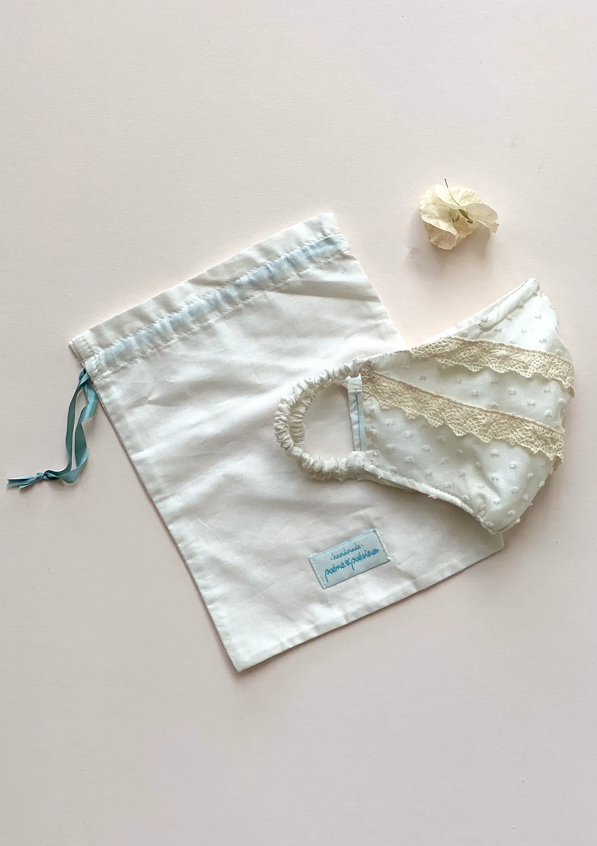 "Be Safe. Be Kind" Heirloom Mask - Swiss Dot & lace, Vintage Ivory