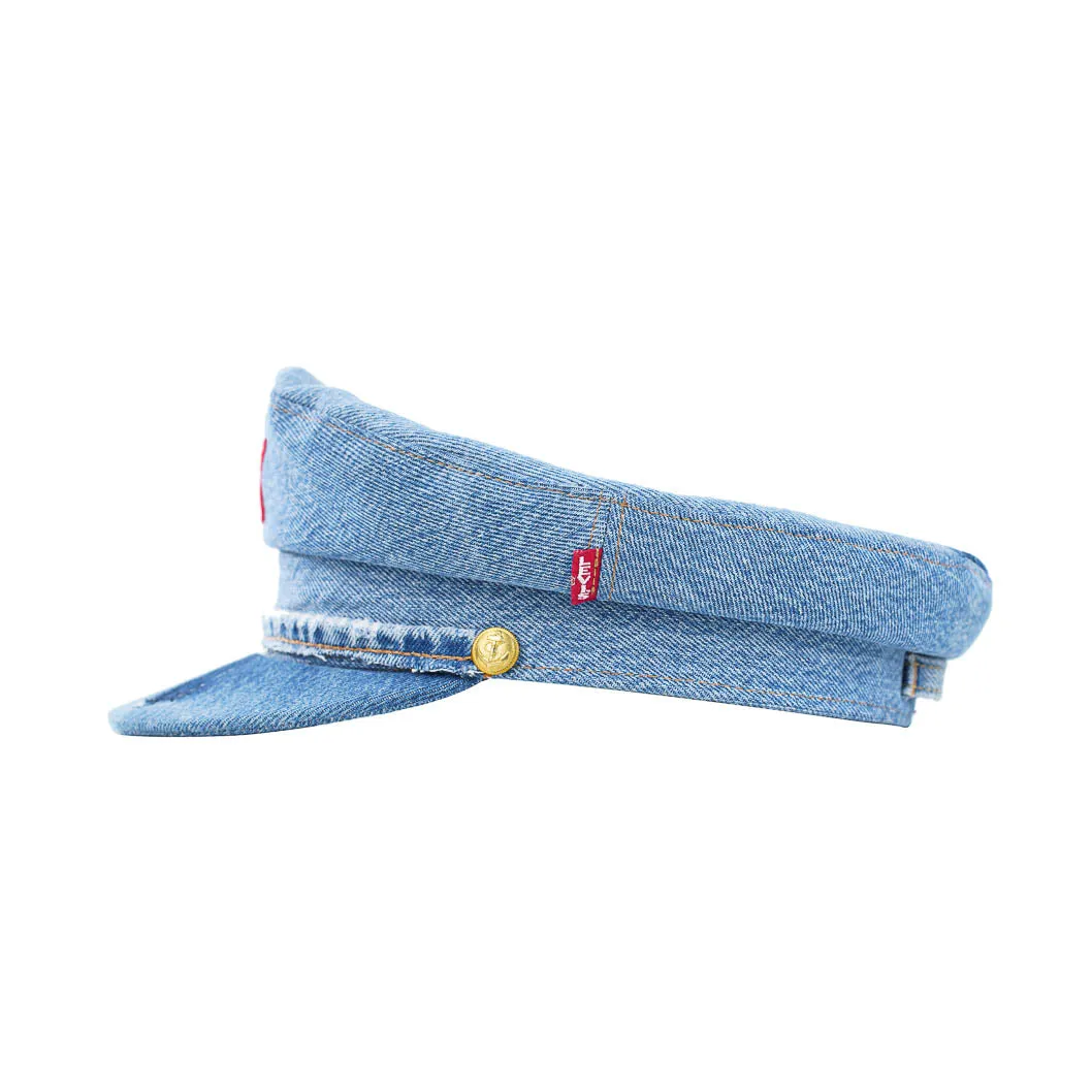 "Denim Revival: Custom-Crafted Upcycled Levi's Jean Caps by Toukitsou