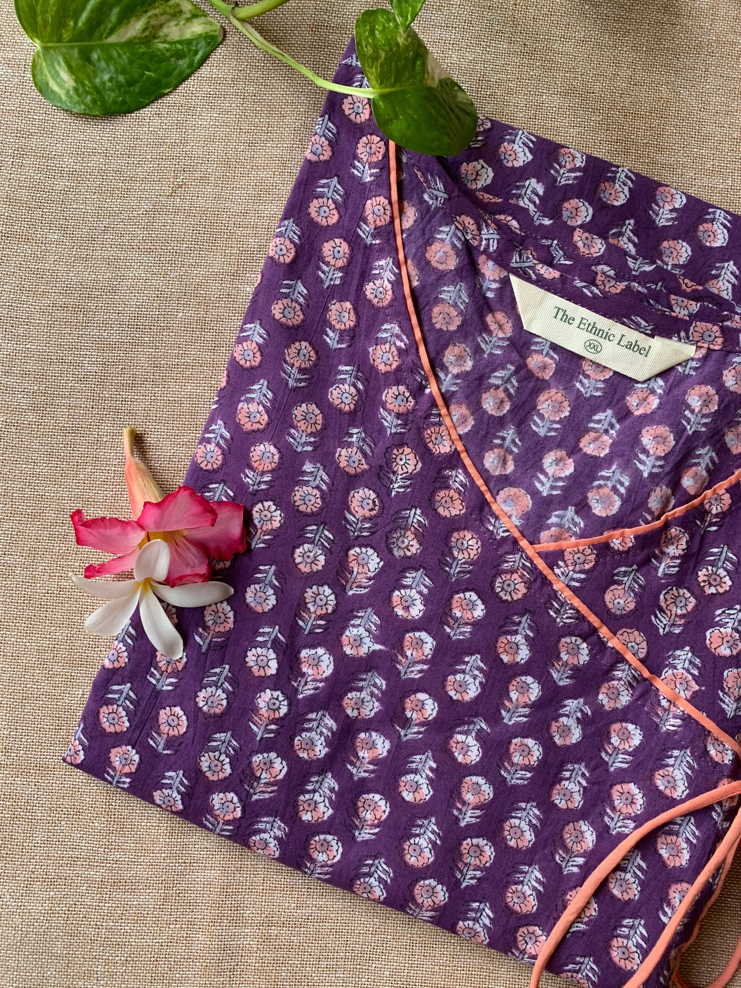 "Ekaja" Hand Block Printed Angrakha Cotton kurta