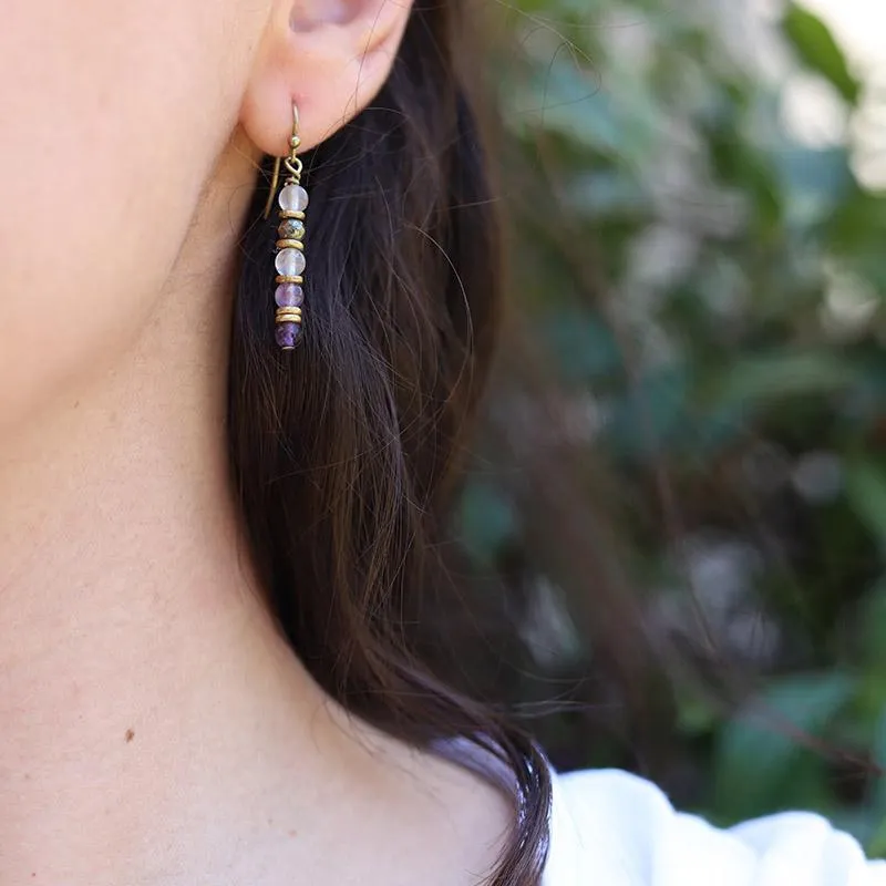 "Emotional Healing" Cloudy Quartz and Amethyst Earrings