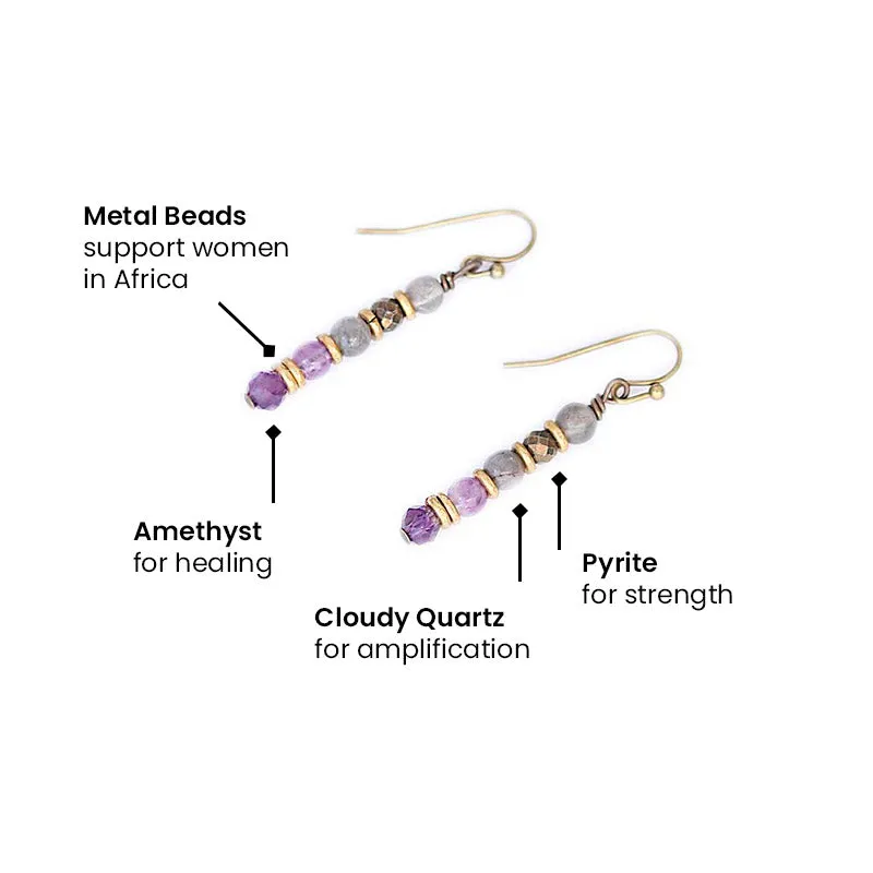 "Emotional Healing" Cloudy Quartz and Amethyst Earrings