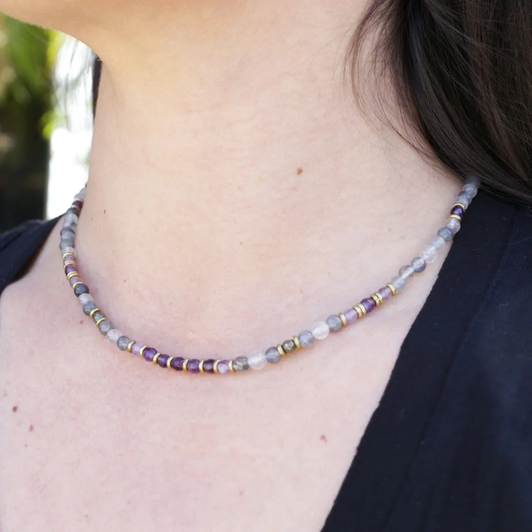 "Emotional Healing" Cloudy Quartz Crystal and Amethyst Delicate Necklace