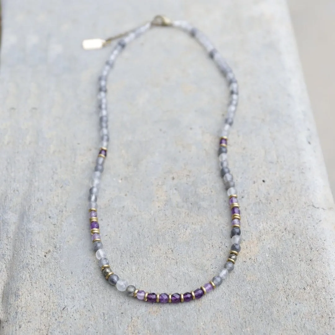 "Emotional Healing" Cloudy Quartz Crystal and Amethyst Delicate Necklace