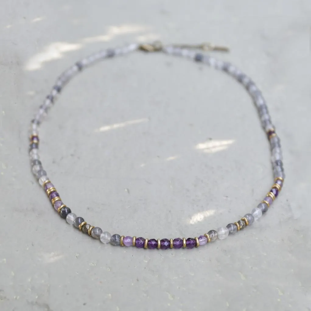 "Emotional Healing" Cloudy Quartz Crystal and Amethyst Delicate Necklace