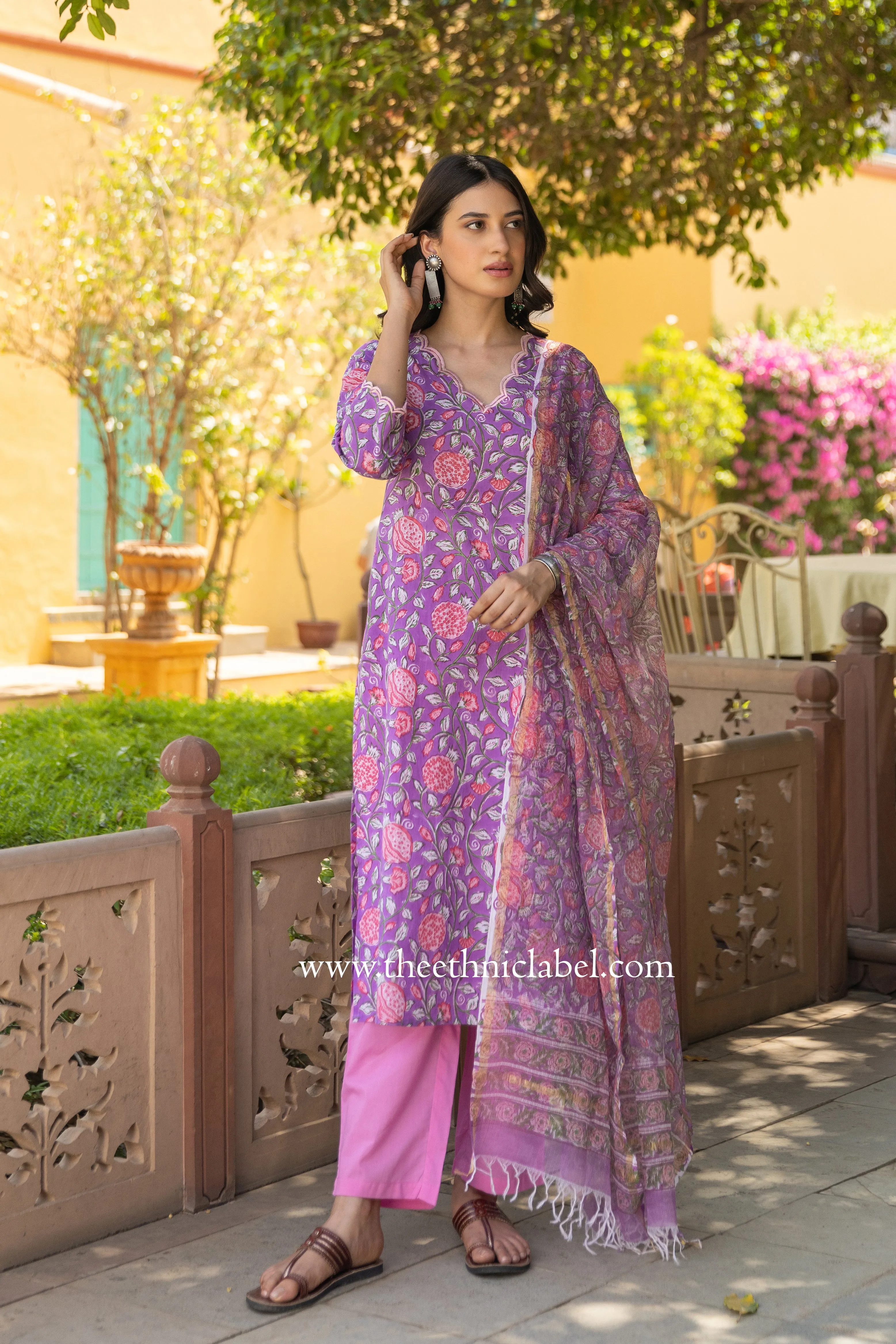 "Harleen" Hand Block Printed Scalloped Cotton kurta