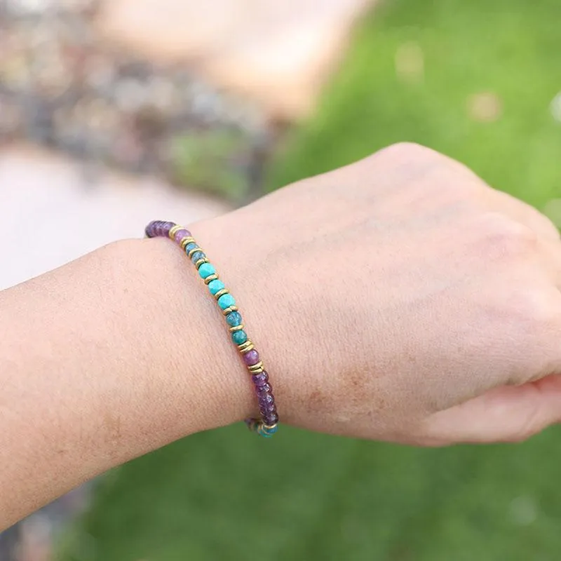 "Healing & Gratitude" Amethyst and Apatite Beads Delicate Bracelet