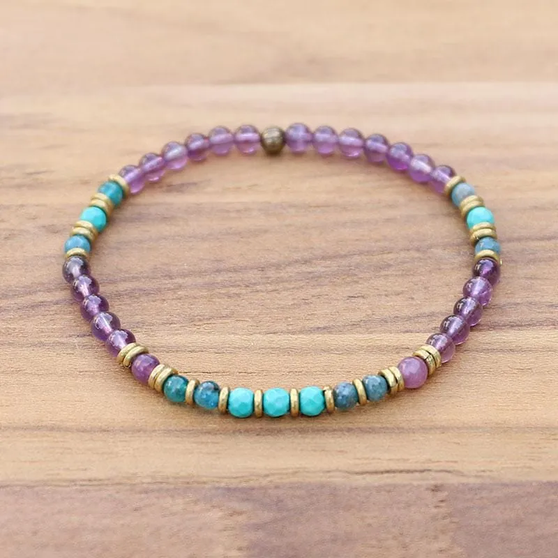 "Healing & Gratitude" Amethyst and Apatite Beads Delicate Bracelet