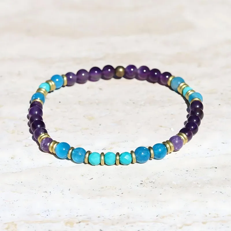 "Healing & Gratitude" Amethyst and Apatite Beads Delicate Bracelet