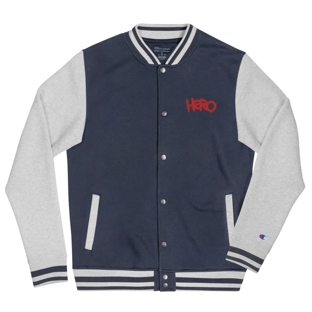 "Hero" Embroidered Champion Bomber Jacket