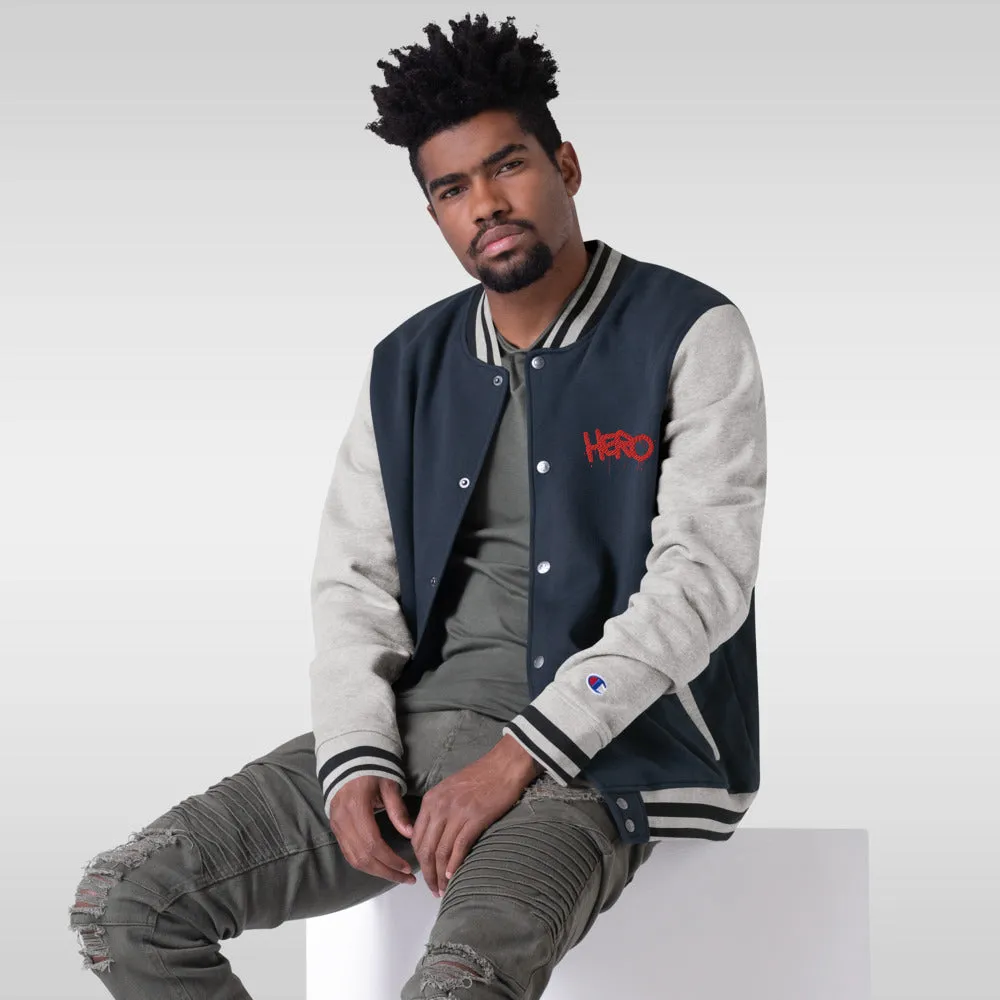 "Hero" Embroidered Champion Bomber Jacket