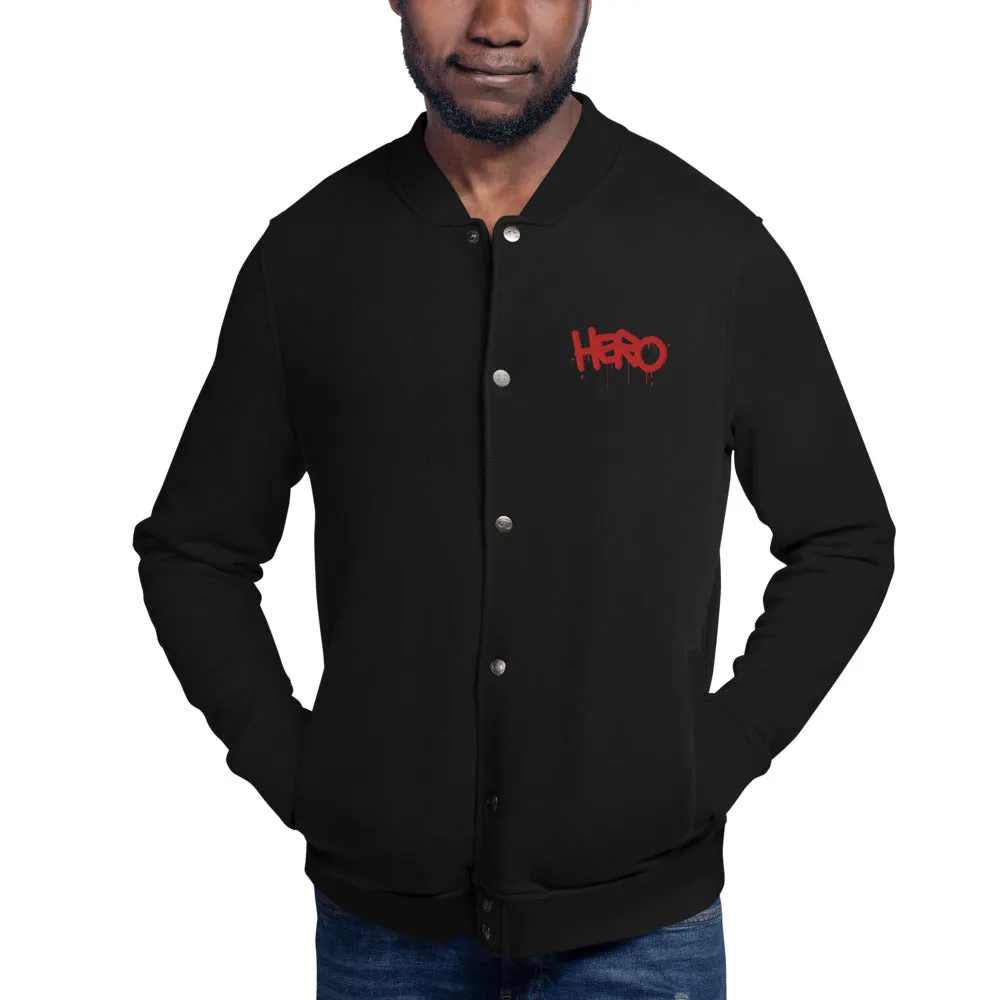 "Hero" Embroidered Champion Bomber Jacket