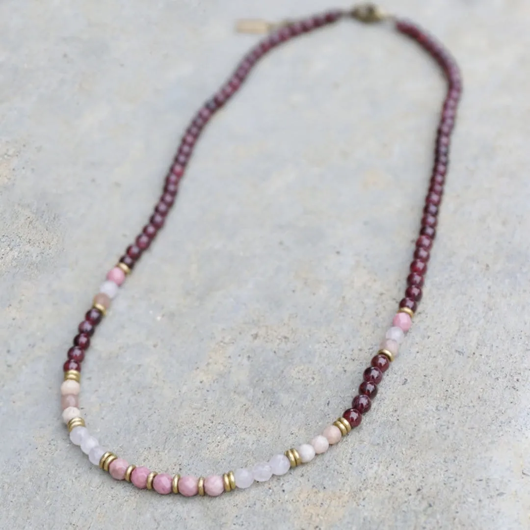 "Love and Self Love" Garnet and Rose Quartz Delicate Necklace