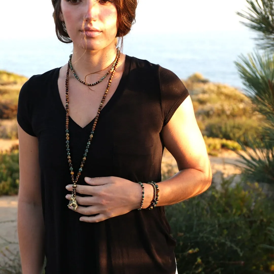 "Prosperity and Abundance" Moss Agate and Smoky Quartz Delicate Gemstone Necklace
