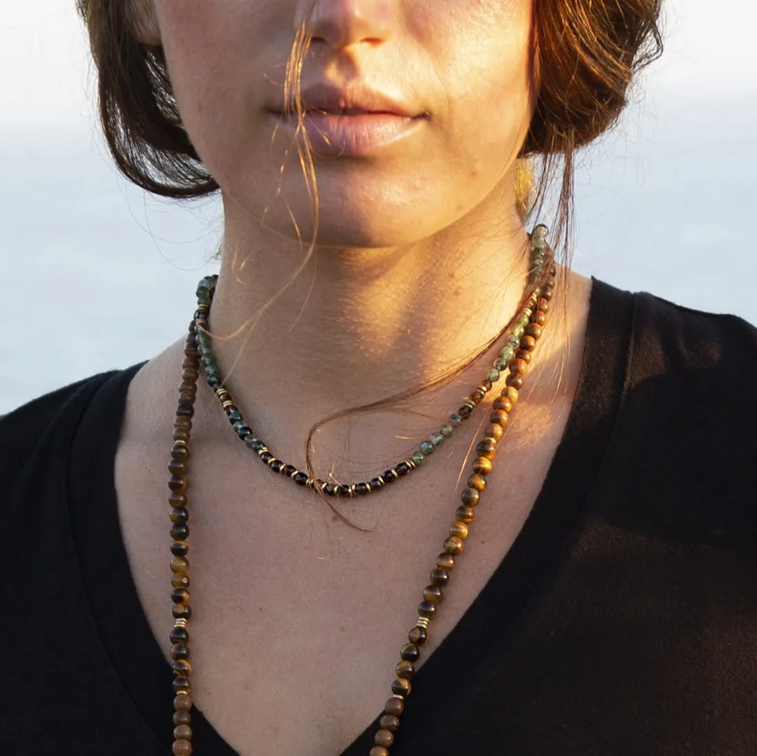 "Prosperity and Abundance" Moss Agate and Smoky Quartz Delicate Gemstone Necklace