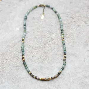 "Prosperity and Abundance" Moss Agate and Smoky Quartz Delicate Gemstone Necklace