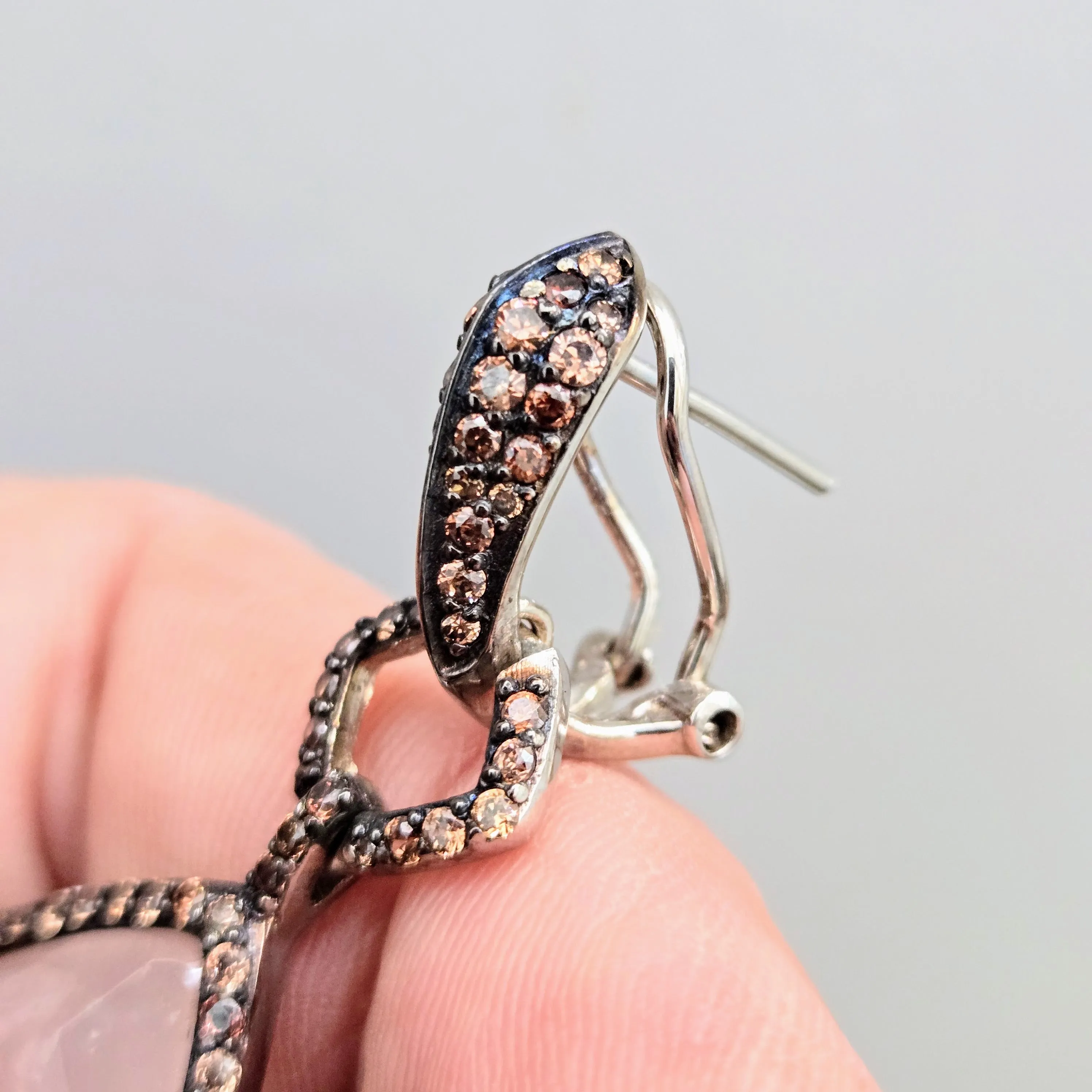 "Strawberry Mousse" 3" Earrings - Rose Quartz, Topaz, Anti-tarnish Sterling