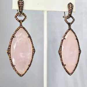 "Strawberry Mousse" 3" Earrings - Rose Quartz, Topaz, Anti-tarnish Sterling