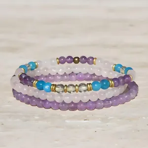 "Summer Energy" Rose Quart, Amethyst, and Citrine Bracelet Stack