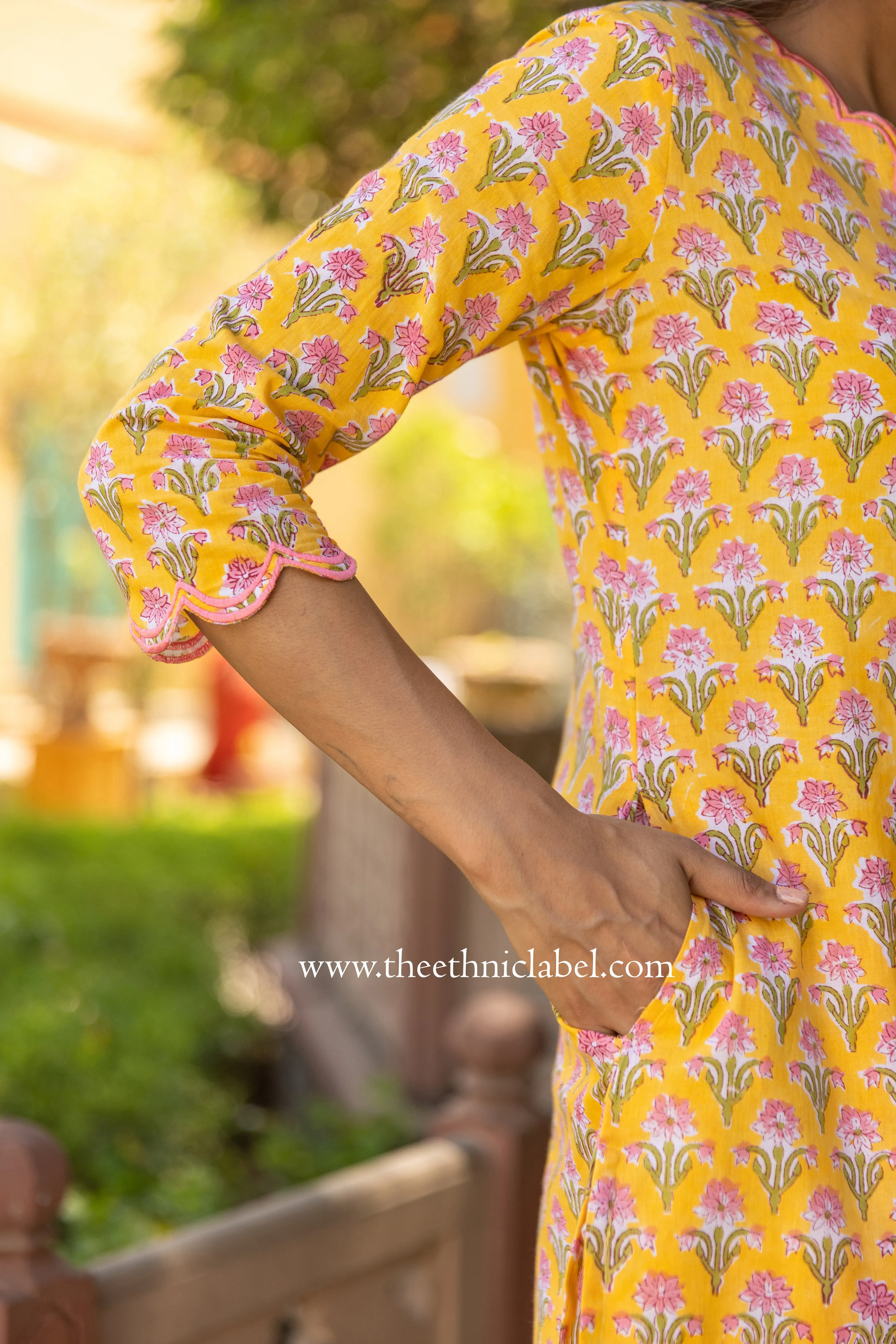 "Vidushi" Hand Block Printed Scalloped Cotton kurta