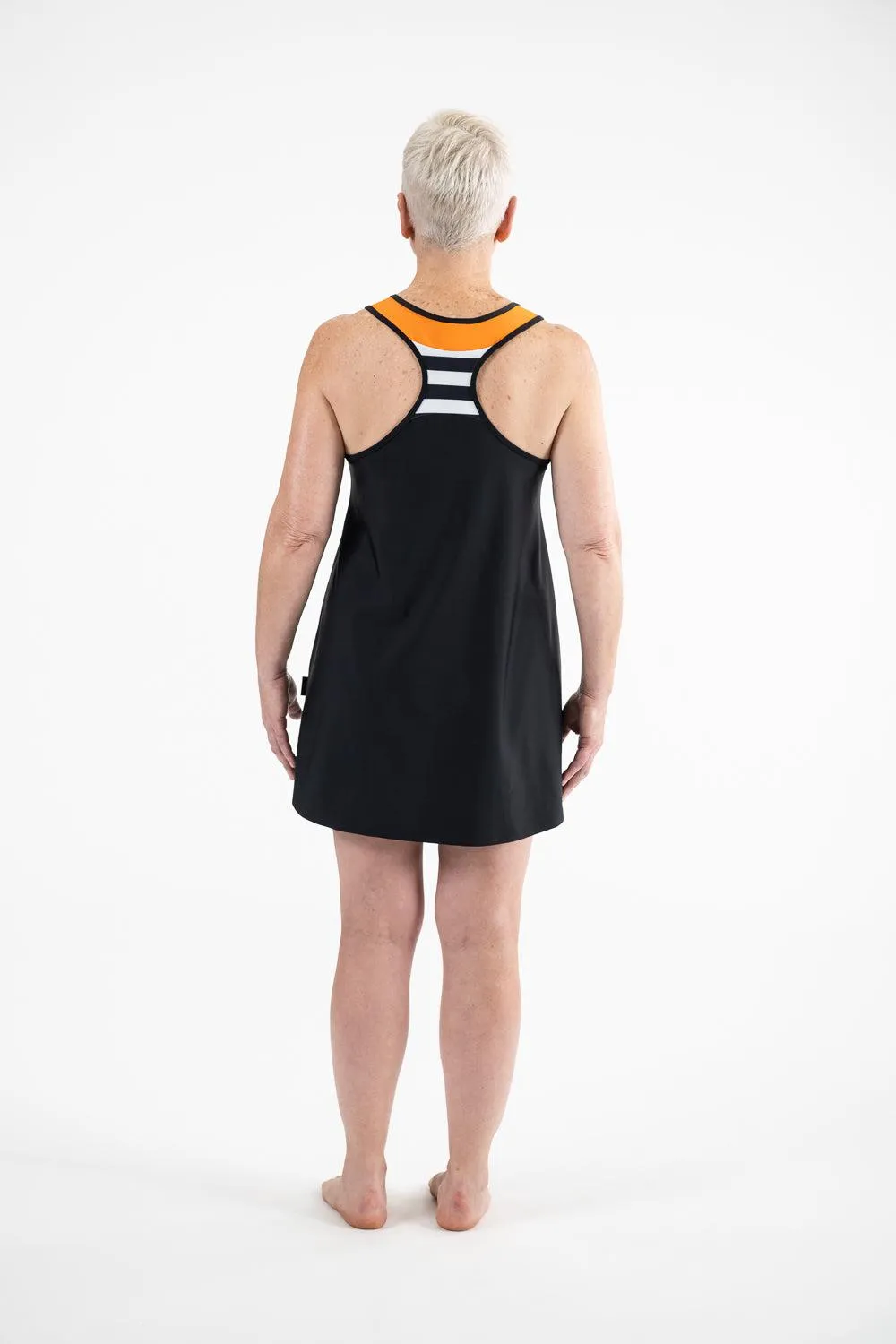 Racer Back Rashie Dress black and white with popsicle orange
