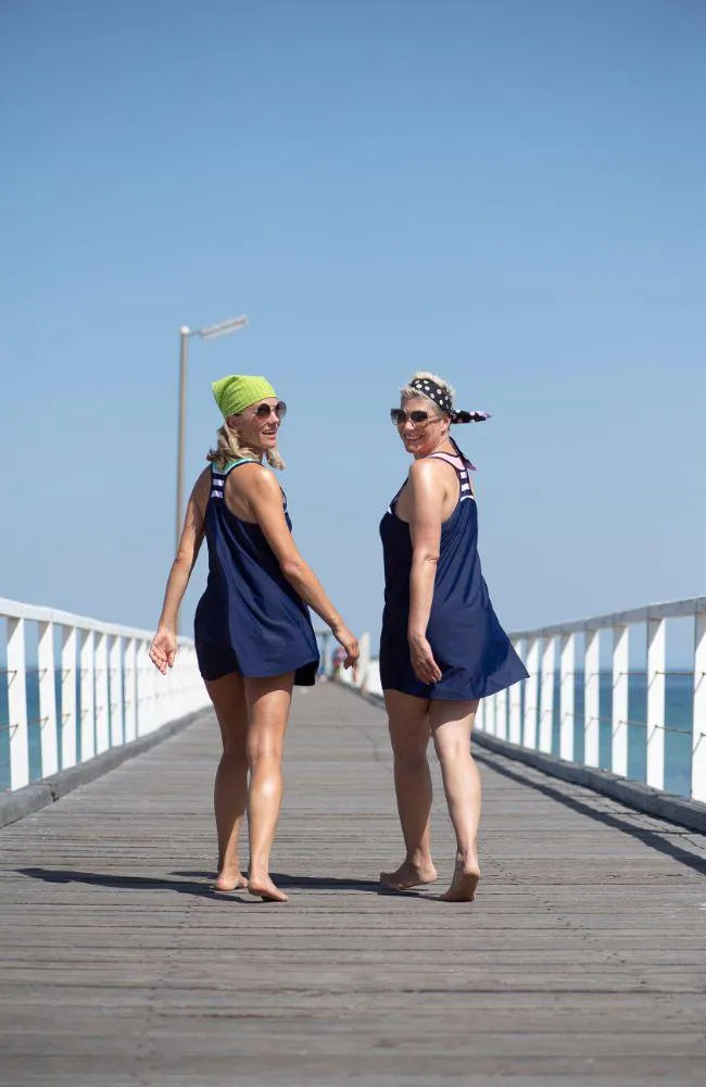 Racer Back Rashie Dress nautical navy and seafoam aqua