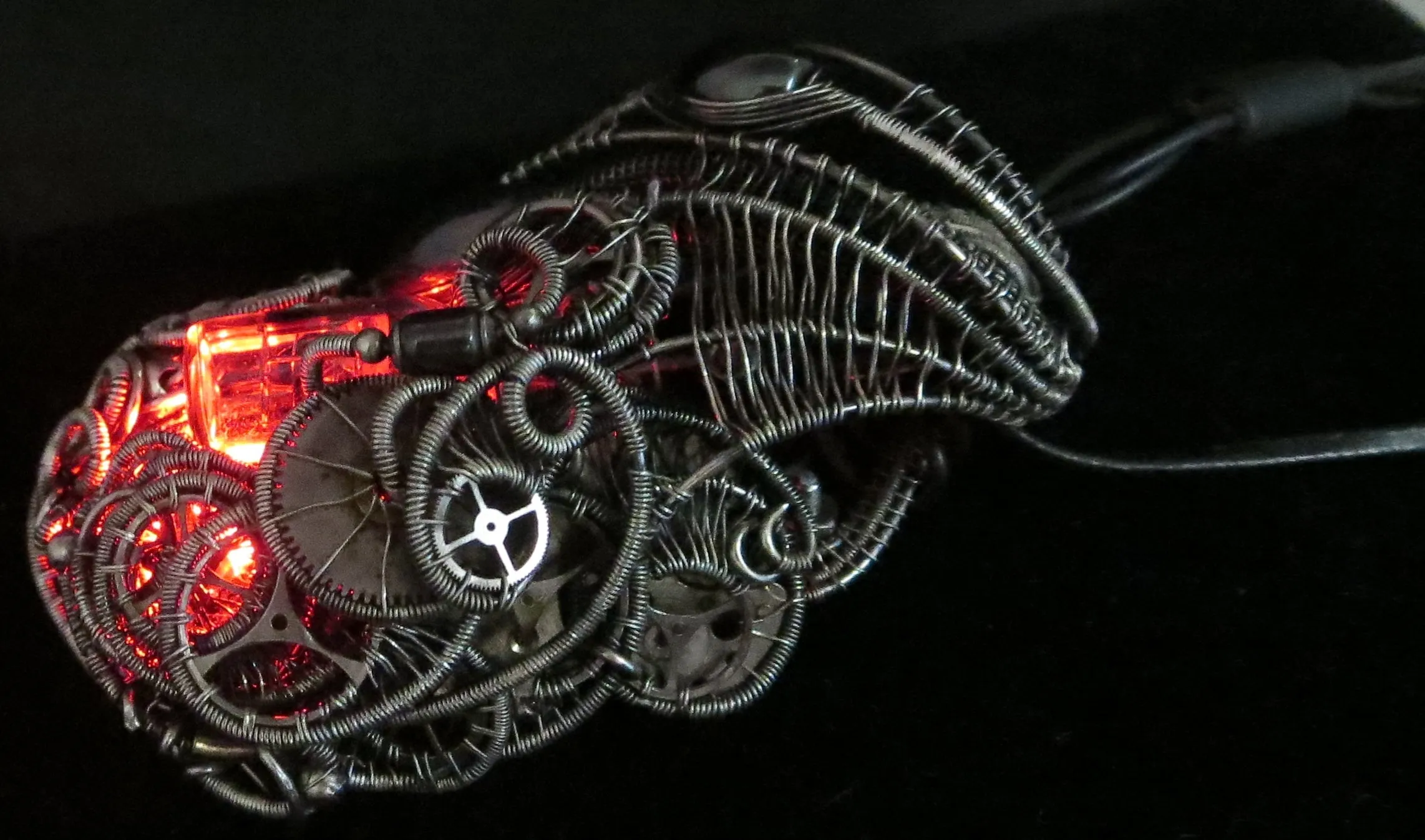 Rainbow Nixie Tube Necklace with Upcycled Electronic and Watch Parts, Steampunk/Cyberpunk Fusion LED