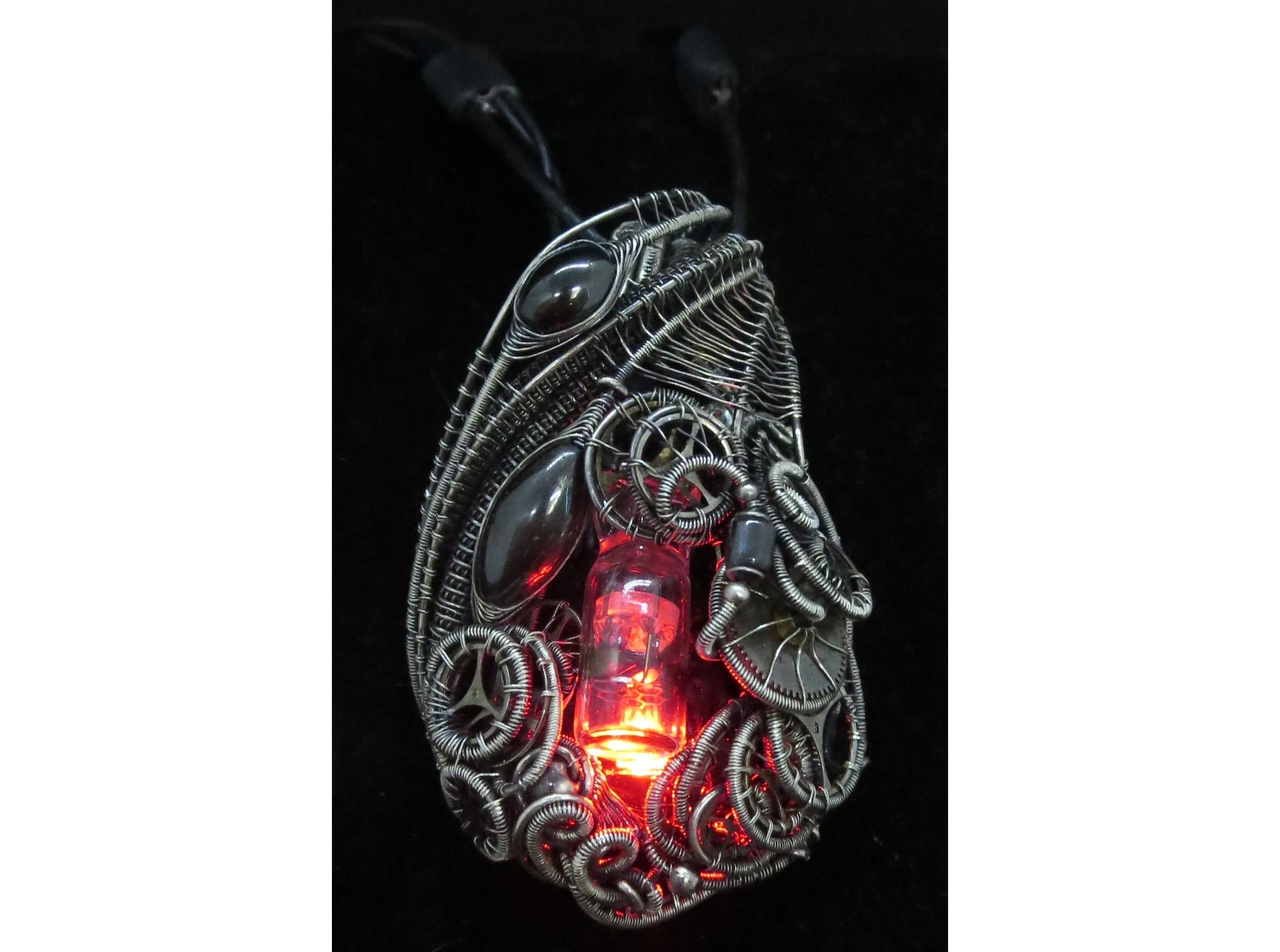 Rainbow Nixie Tube Necklace with Upcycled Electronic and Watch Parts, Steampunk/Cyberpunk Fusion LED
