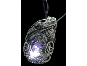 Rainbow Nixie Tube Necklace with Upcycled Electronic and Watch Parts, Steampunk/Cyberpunk Fusion LED