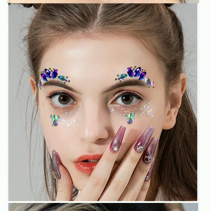 Rainbow Tears Gem Stones Face Temporary Tattoos Stickers