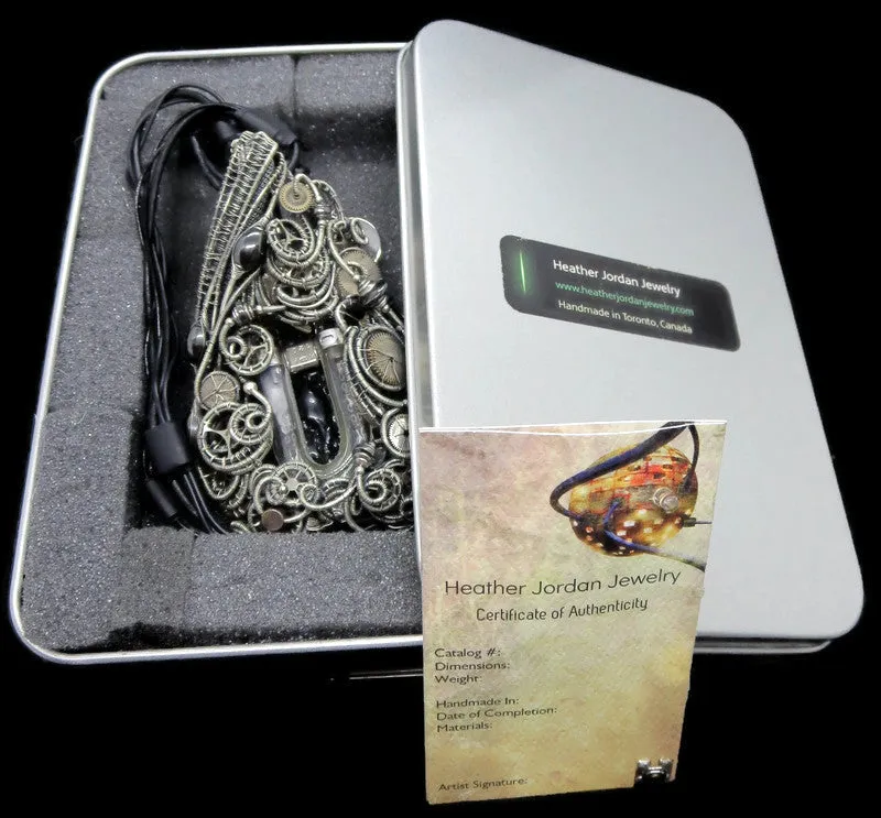 Rainbow U-Flashbulb Necklace with Upcycled Electronic and Watch Parts, Steampunk/Cyberpunk Fusion LED