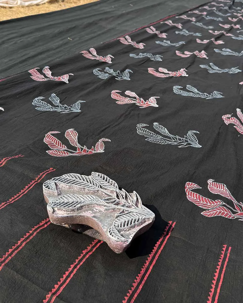 Raindrop Blockprinted Cotton Saree