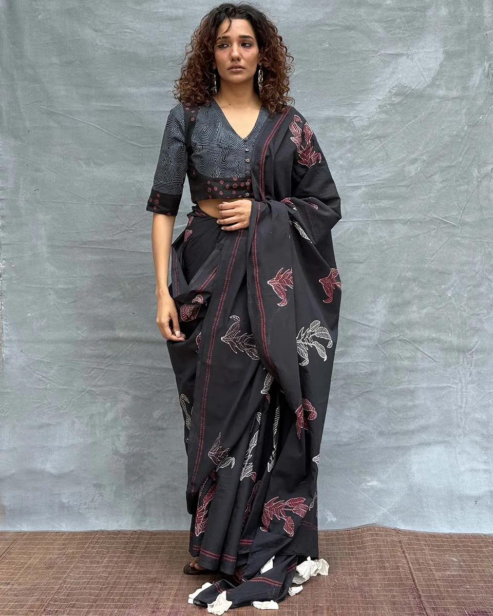 Raindrop Blockprinted Cotton Saree