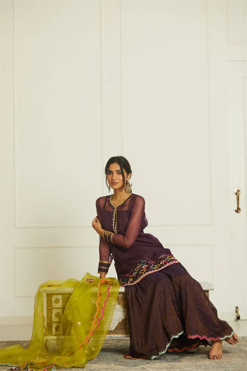Raji Ramniq Mehezebeen Collection Purple Green Organza Payala  Gharara Set Kurta Mb-103