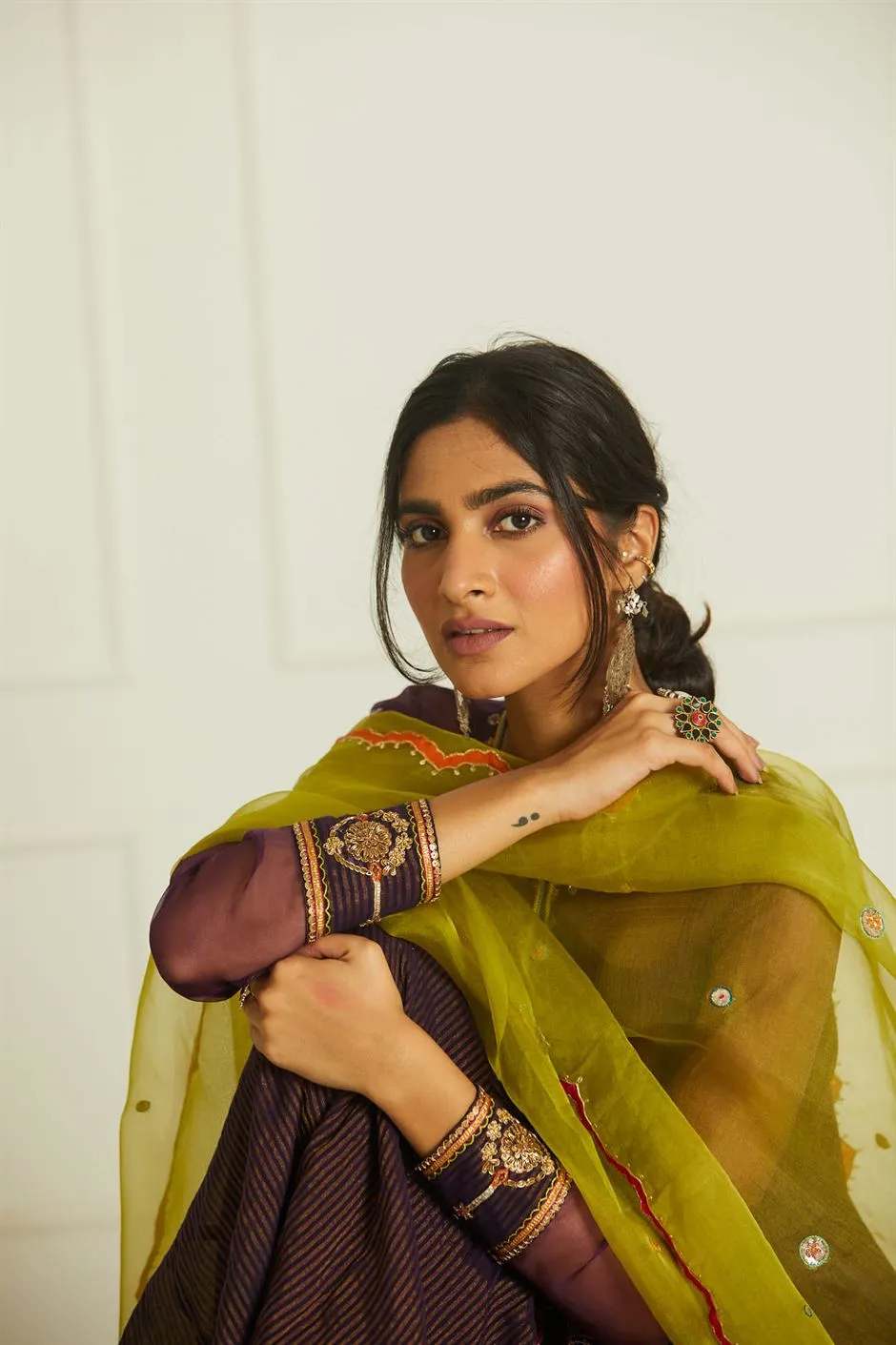 Raji Ramniq Mehezebeen Collection Purple Green Organza Payala  Gharara Set Kurta Mb-103