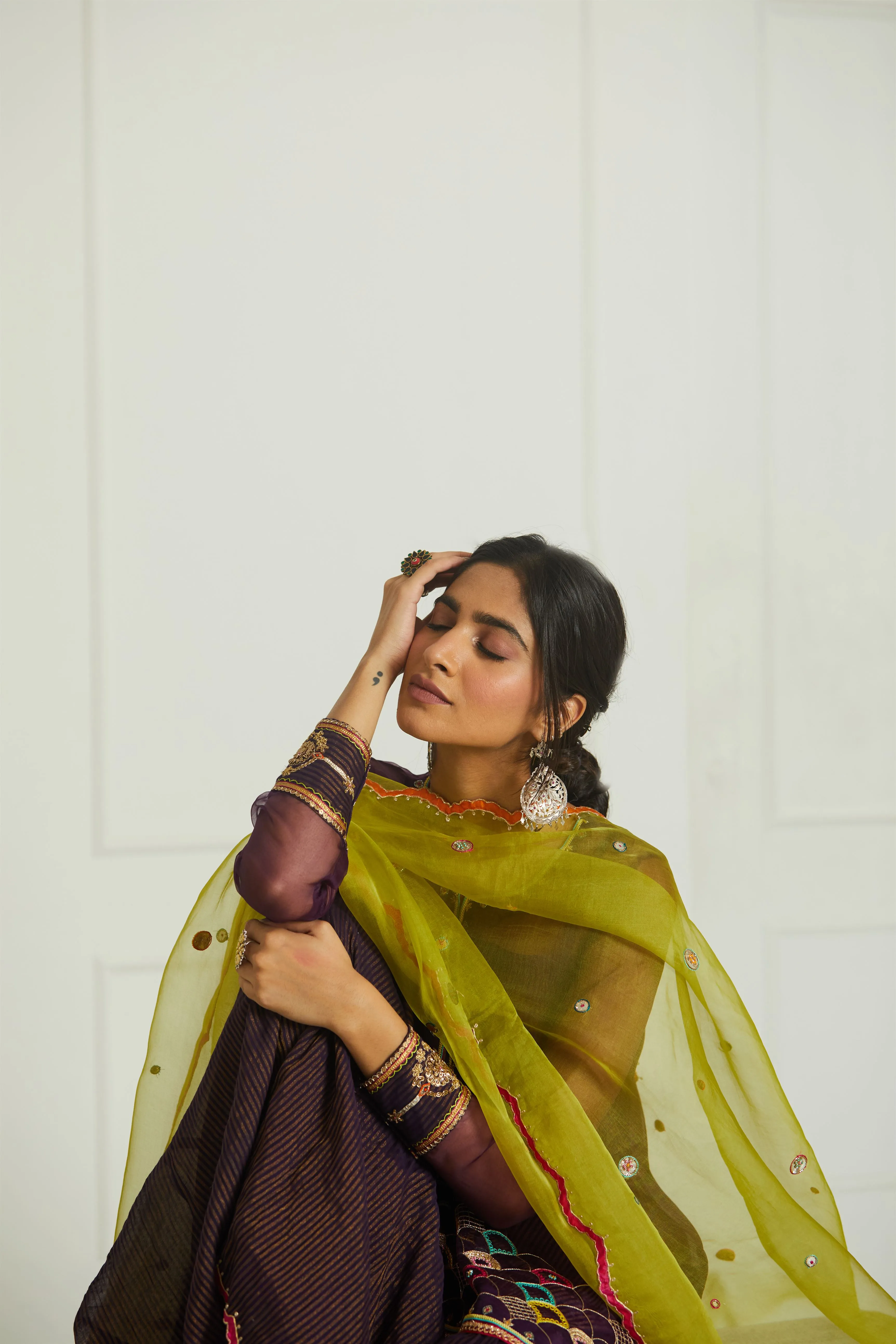 Raji Ramniq Mehezebeen Collection Purple Green Organza Payala  Gharara Set Kurta Mb-103