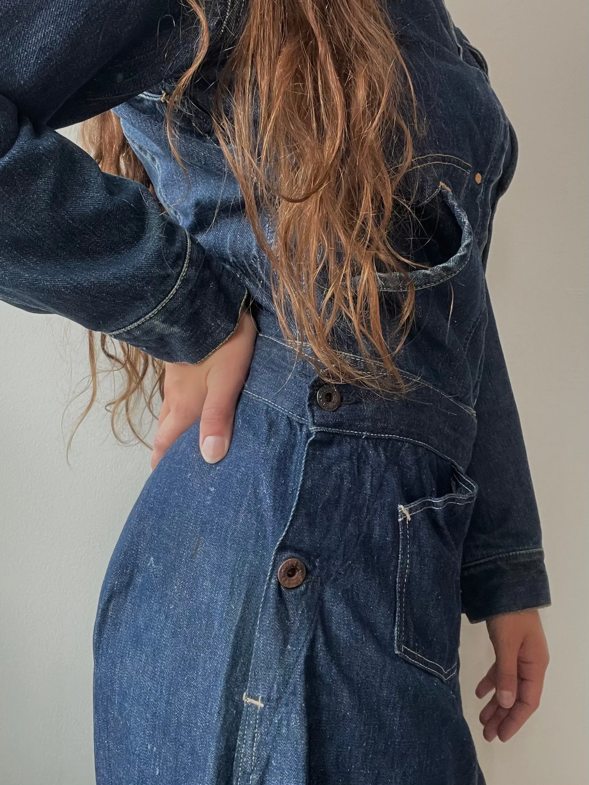 Rare WW2 Era 1940s Women’s Factory-Made Double Side Button Workwear Denim