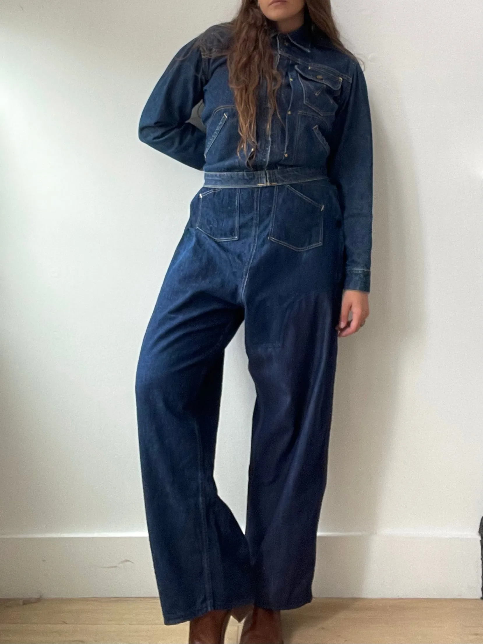 Rare WW2 Era 1940s Women’s Factory-Made Double Side Button Workwear Denim