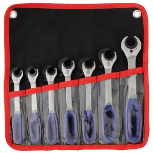 Ratcheting Open End Wrench Kit  | Metric & SAE |  7 Wrenches | 3/8", 10mm, 7/16 inch, 12mm, 1/2", 15mm, 5/8"