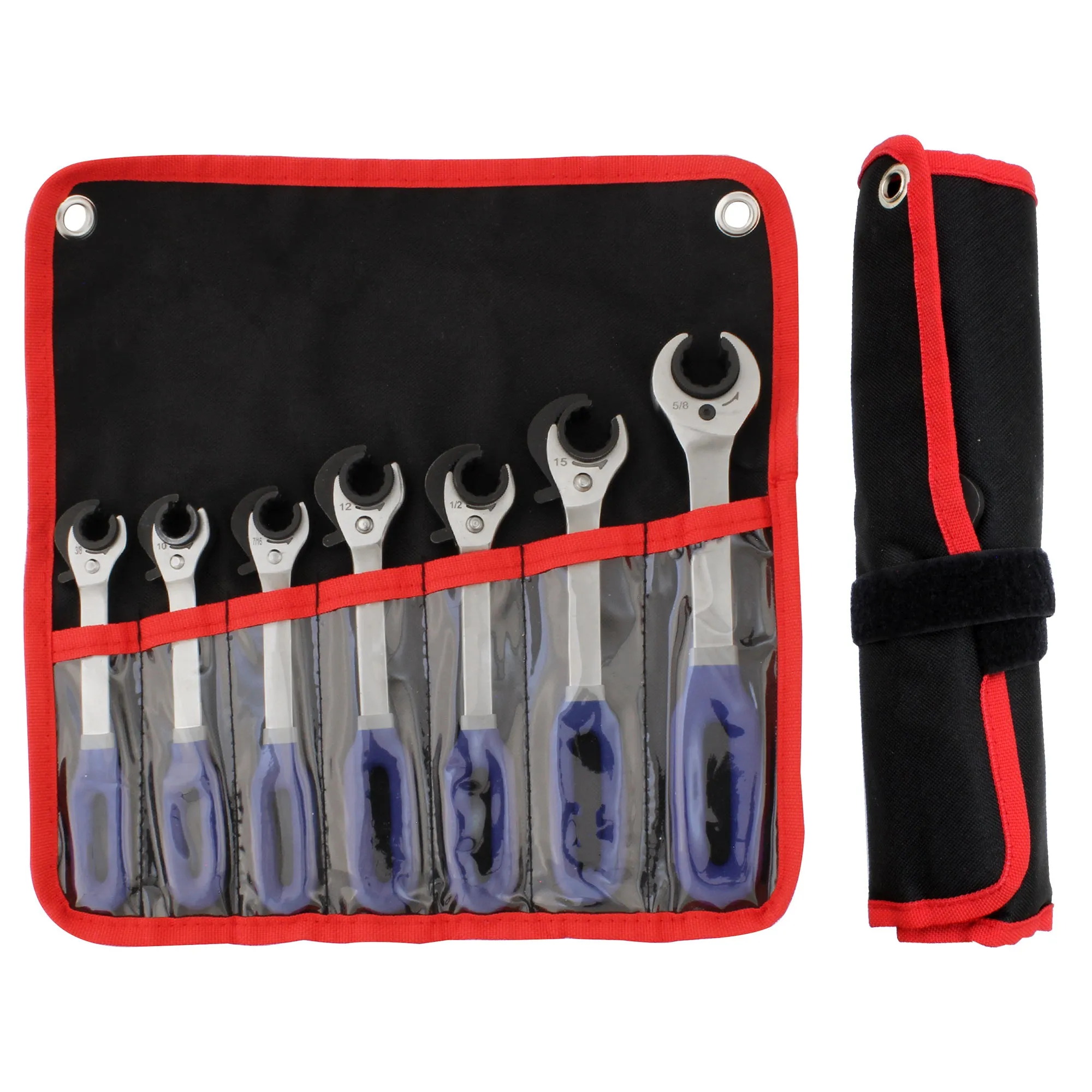 Ratcheting Open End Wrench Kit  | Metric & SAE |  7 Wrenches | 3/8", 10mm, 7/16 inch, 12mm, 1/2", 15mm, 5/8"
