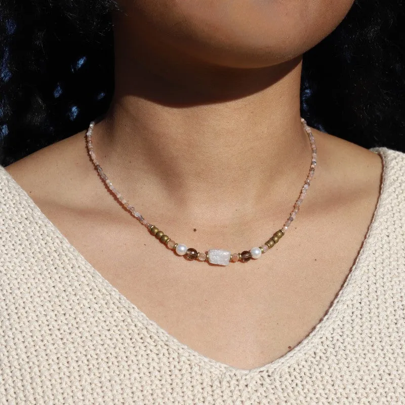 Raw Moonstone Vegan Pearl Necklace