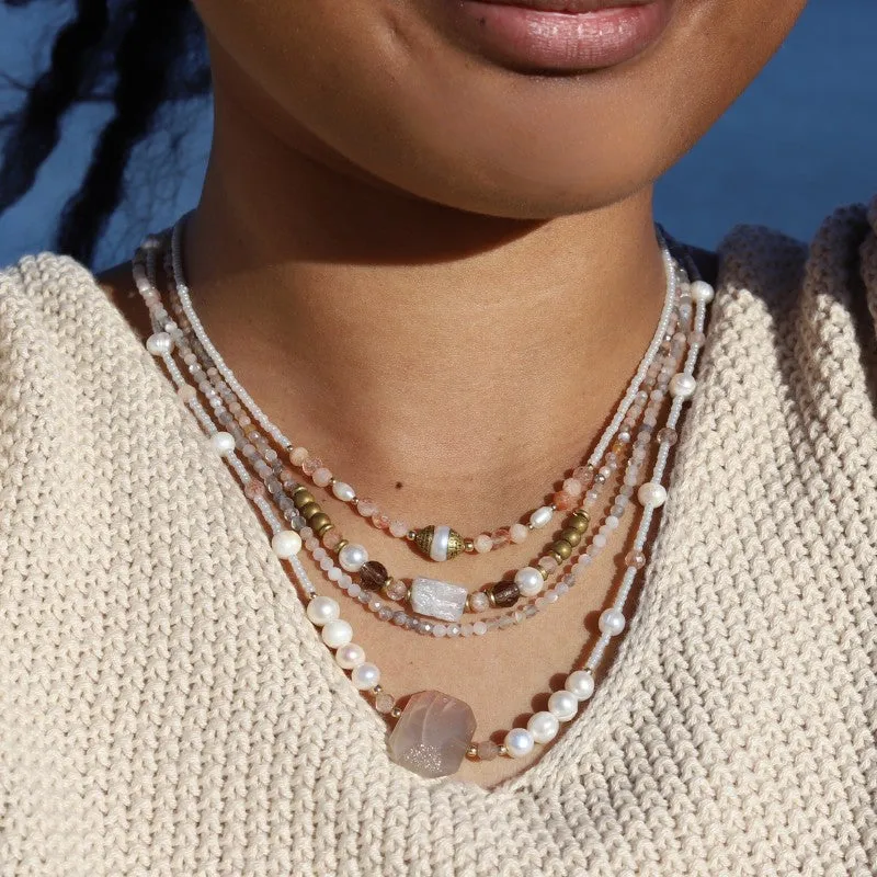Raw Moonstone Vegan Pearl Necklace