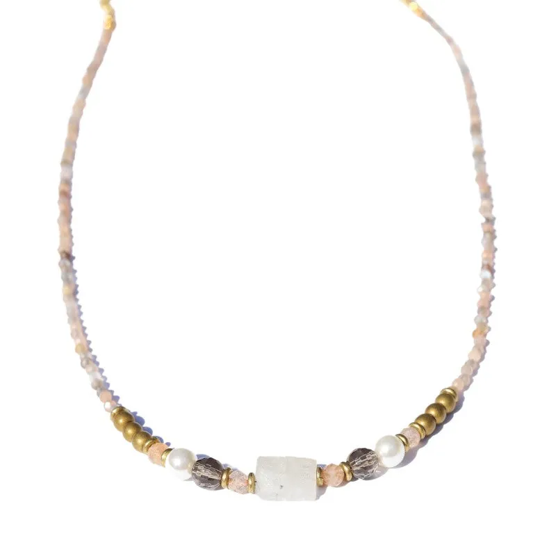 Raw Moonstone Vegan Pearl Necklace