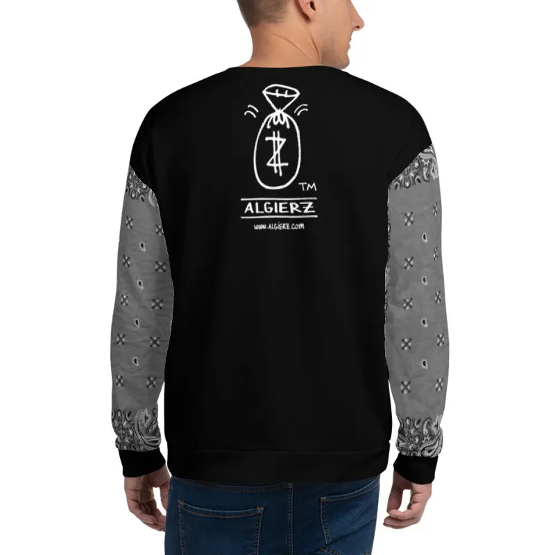 Real G's Move In Silence, Crewneck Sweatshirt with Bandana Sleeves, Black REMIX