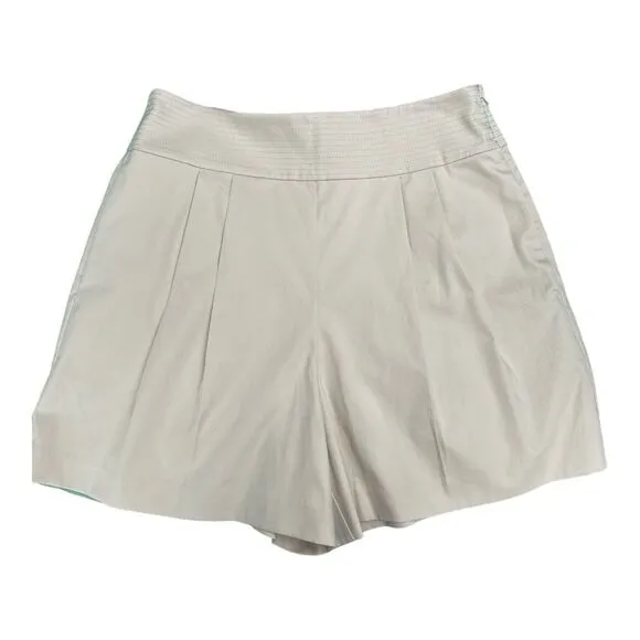Rebecca Taylor Beige Cotton Pleated Shorts High Waist Pockets Wide Leg Trench 12