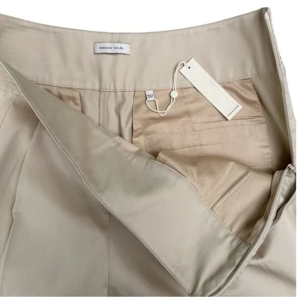 Rebecca Taylor Beige Cotton Pleated Shorts High Waist Pockets Wide Leg Trench 12