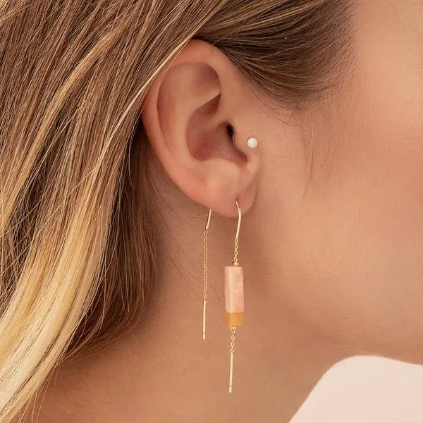 Rectangle Stone Earrings- Rose Quartz/Amber/Gold